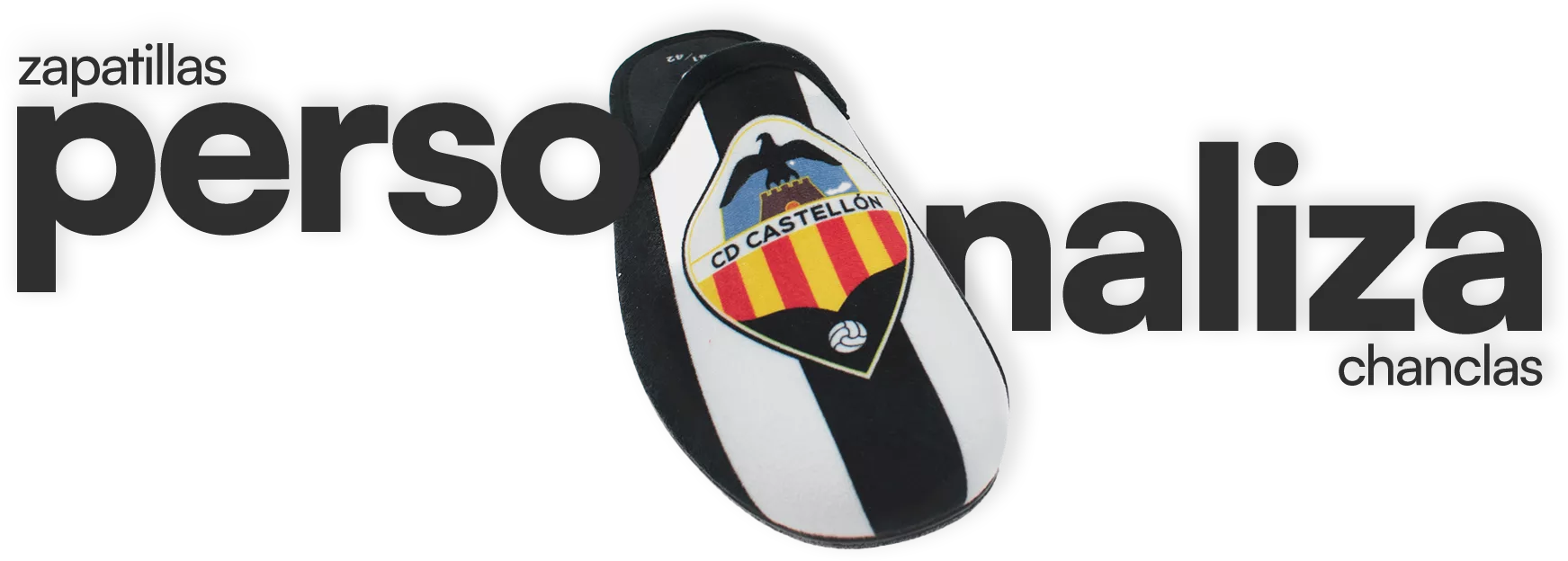Zapatillas de casa personalizadas del CD Castellón y chanclas con diseño exclusivo.